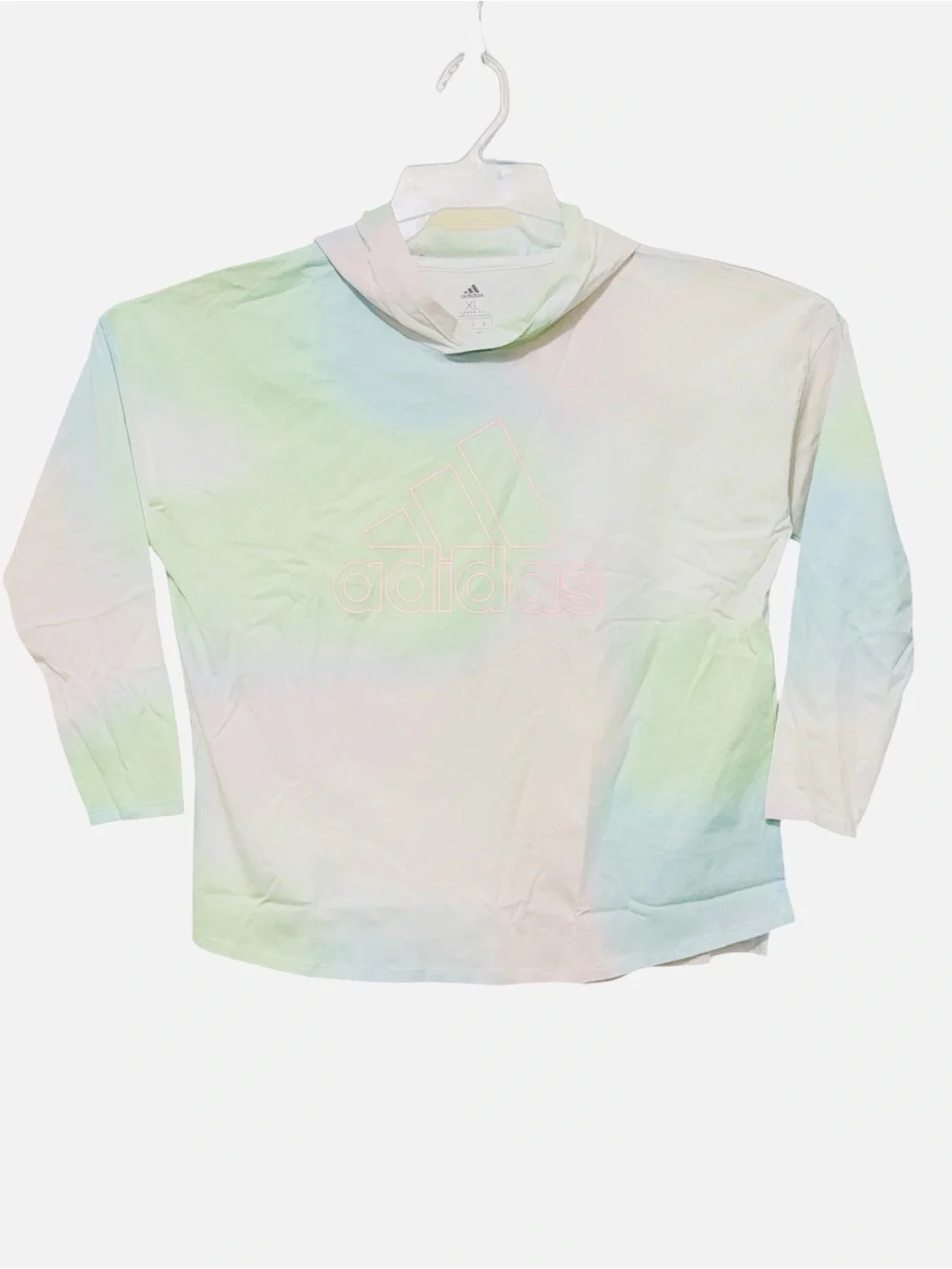 Adidas Girls LS Hooded T-Shirt Pastel Tie Dye Curved Hem Cotton Size XL (16)